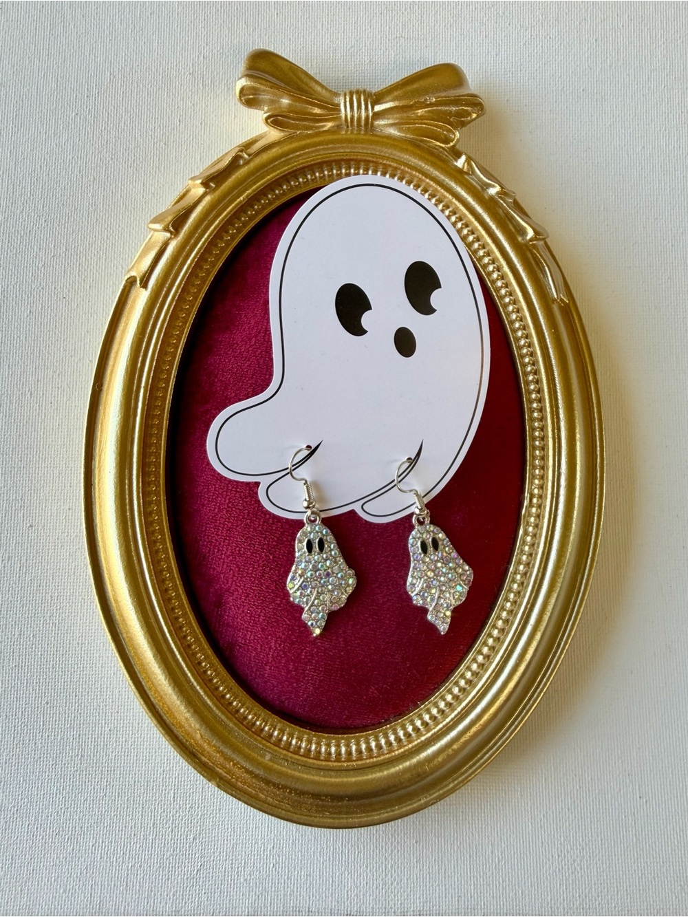 NEW Silver Tone AB Rhinestone Ghost Dangle Halloween Earrings 💖👻
